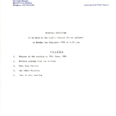 Agenda and Minutes from Research Committee meeting, 01-09-86