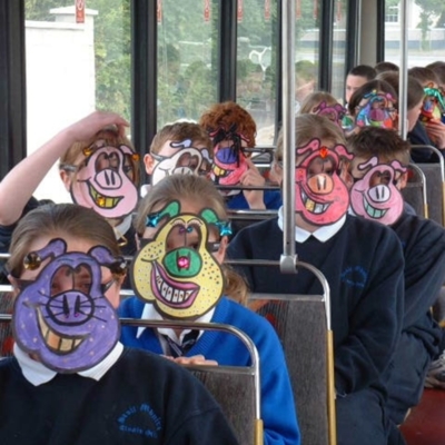 School children wear &#039;Muc&#039; masks for &#039;Muc day&#039; April 2004
