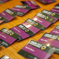 Badges prepared for delegates attending Forum 2013 - Length of Days, Quality of Life at Dublin castle.
